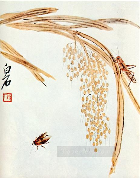 Qi Baishi bate arroz y saltamontes tinta china antigua Pintura al óleo